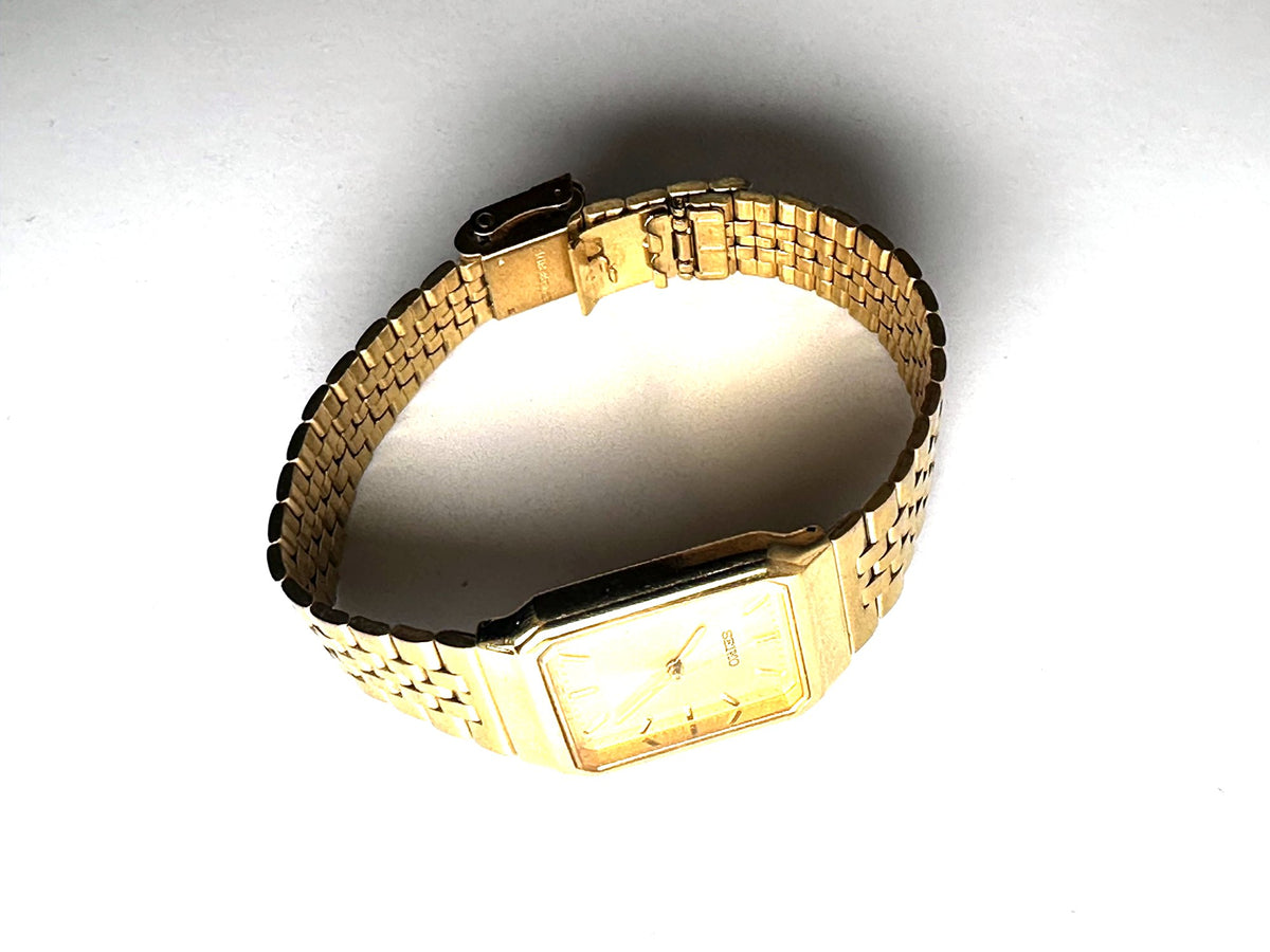 Vintage Seiko Gold Rectangular Quartz Dress Watch, Cal. V701, Original Seiko Bracelet