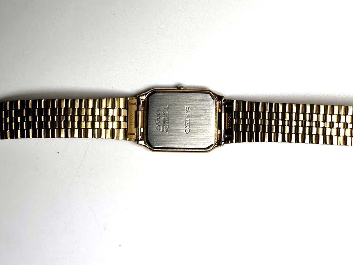 Vintage Seiko Gold Rectangular Quartz Dress Watch, Cal. V701, Original Seiko Bracelet