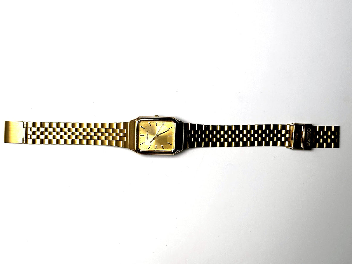 Vintage Seiko Gold Rectangular Quartz Dress Watch, Cal. V701, Original Seiko Bracelet